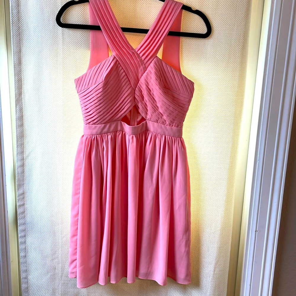Minute Pink dress with cut out Skater Style Zip Back Size Small